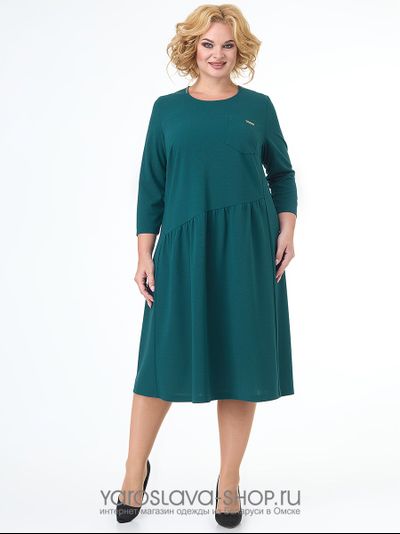 Модель: А-3769-1. Платье темно-бирюзовое со сборкой.