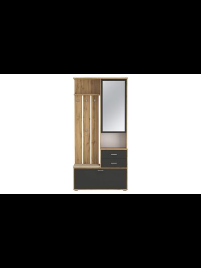 Антре 65.08 Шкаф для прихожей с зеркалом Дуб вотан/диамант серый/ДВПО белый/ткань велюр велутто кремовый 18