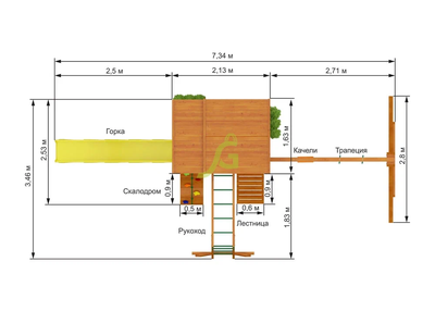 Детская площадка для дачи "Клубный домик 2 с рукоходом"