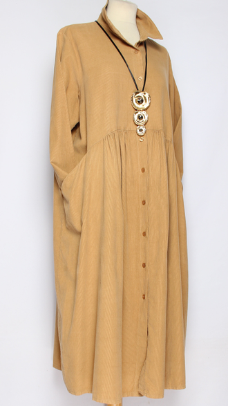 Платье-рубашка Бохо "КАРМАНЫ ЗАЩИПЫ" мокко до р.54