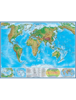 Настенная карта Мир физическая 1:22млн.,1,58х1,18м.