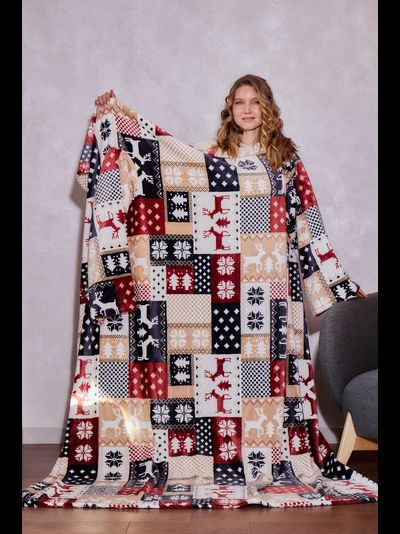 Плед с рукавами &quot;Зимние узоры&quot; из микрофибры (велсофта)