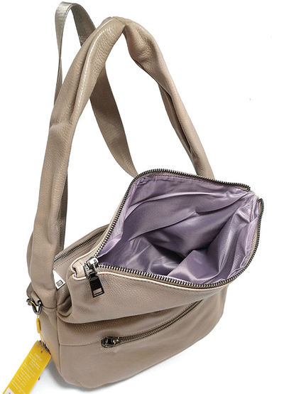 (АРТИКУЛ: 9606/1) СУМКА ЖЕНСКАЯ, НЕБОЛЬШАЯ, НАТУРАЛЬНАЯ КОЖА, БЕЖЕВАЯ, РУЧКА ЧЕРЕЗ ПЛЕЧО, С ТЕКСТИЛЬНЫМ ПЛЕЧЕВЫМ  РЕМНЕМ