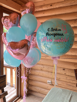 Стеклянный шар Аквамарин и фонтан из 14 шаров