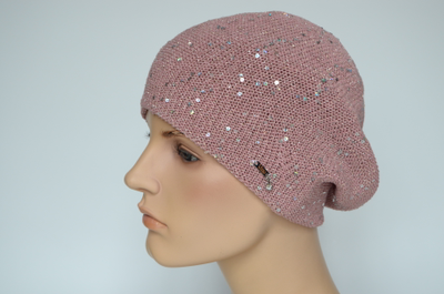 Розовый берет весна - осень с пайетками Vizio Италия 7063 фото