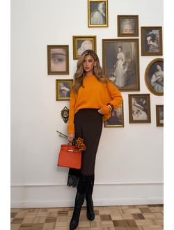 Юбка миди с кружевом (коричневый)