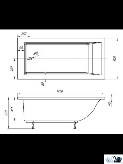 Ванна Эстет Дельта 180 x 80 см, прямоугольная каменная