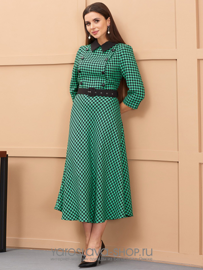 Платье женское полуприлегающего силуэта зелено-черного цвета