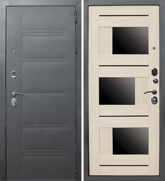 Входная металлическая дверь Тайгер Сотка Черный муар / кремовая лиственница