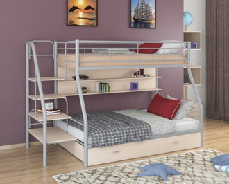 Двухъярусная кровать с боковой лестницей, полкой  и ящиком Толедо - 1 ПЯ  (цвета в ассортименте)