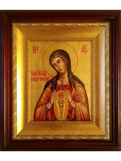Помощница в родах. Рукописная икона Пресвятой Божией Матери 13х16см в киоте.