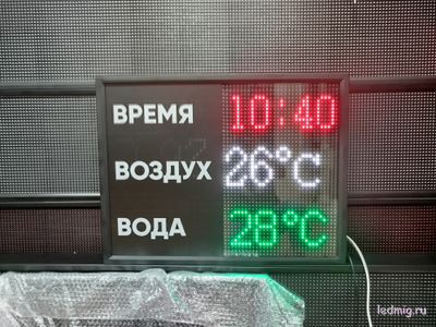 Табло для бассейна, время, температура воды и воздуха 510*670мм (помещение)