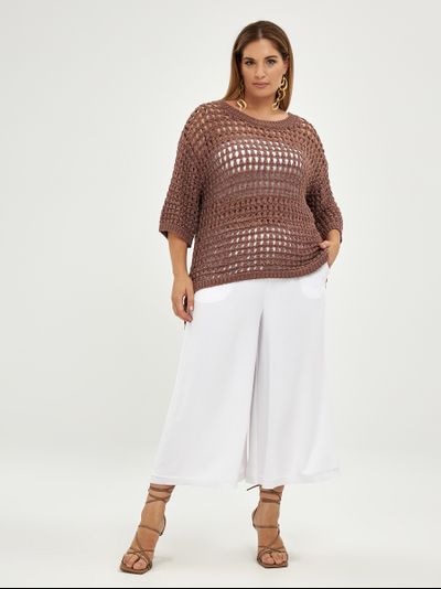 Джемпер-сетка вязанный с рукавом 3/4, цвет- мокко, терракот