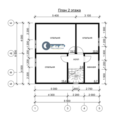 ДЖ-04 ГАБАРИТНЫЕ РАЗМЕРЫ: (8Х8,5М) 1,5 ЭТАЖА, ОБЩАЯ ПЛОЩАДЬ: 142.5М²