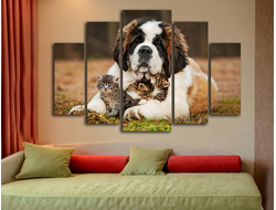 Модульная картина "Сенбернар и малыши"