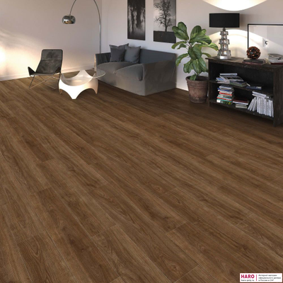 Декор ламината Haro Tritty 100 Дуб Элеганза Дымчатый 542050 в интерьере гостиной