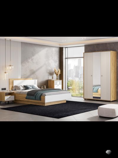 Милан Шкаф трехстворчатый Дуб Золотой/Белый Матовый