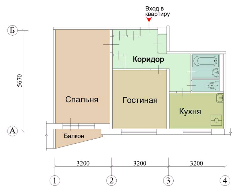 План квартиры II-57 до перепланировки 