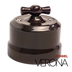 керамический ретро выключатель коричневый Verona с белой ручкой