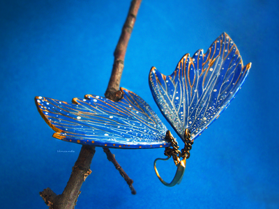 "Вавилонский мотылёк", крупные серьги-крылья авторской работы