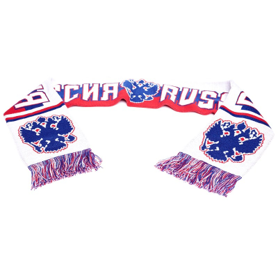Шарф РОССИЯ трикотажный бело-синий 06203
