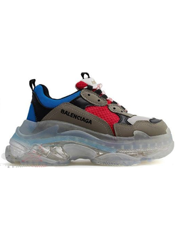 Кроссовки Balenciaga Triple S мульти серые с красным с прозрачной подошвой