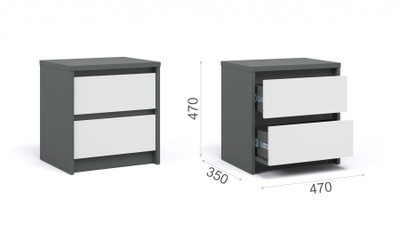 Тумба прикроватная 2 ящ, антрацит, белый жемчуг