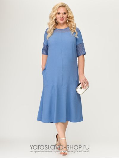 Модель: А-3900-2.Нарядное платье голубого цвета шифон с ажурной вышивкой.