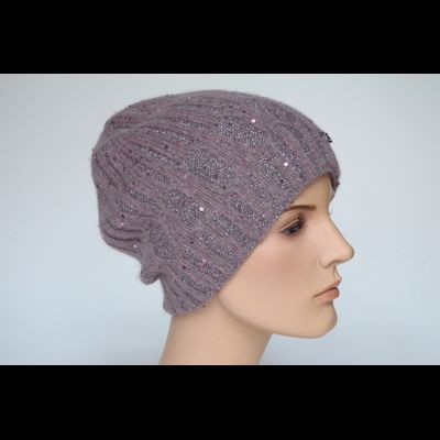 Сиреневая вязаная шапка с пайетками Vizio Италия 8064 C
