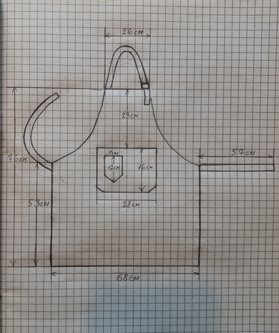 Фартук серый с рисунком, хлопок-саржа, коллекция "Чертополох"