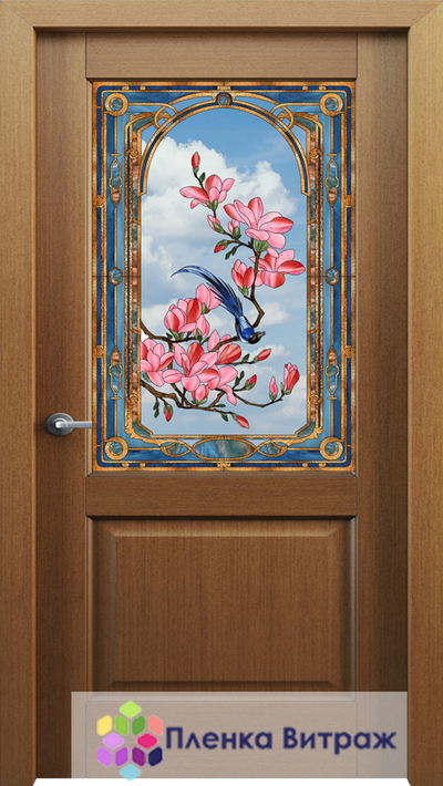 Витражная пленка, витражная пленка самоклеющаяся под заказ,пленочный витраж с магнолией