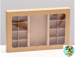 УПАКОВКА ДЛЯ 8 + 8 конфет + шоколад, с окном, крафт 30*19,5*3 см