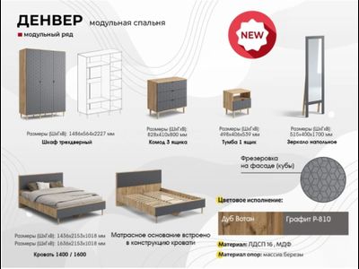 Спальня Денвер дуб вотан/графит