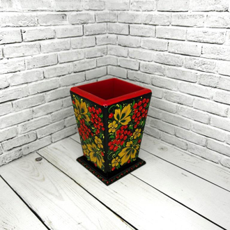 Карандашница 110*70 мм с росписью Хохлома (авторская роспись)