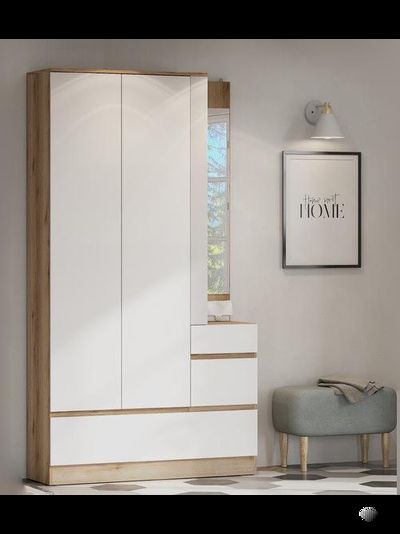 Брауни Вешалка с зеркалом Дуб Делано/Белый