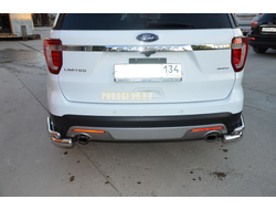 Защита заднего бампера "уголки" двойные d76/42 для Ford Explorer (2017-...)