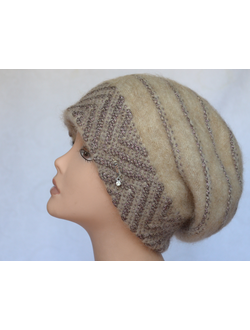 Женский берет зимний Vizio Италия 5854 бежевый с розовым фото