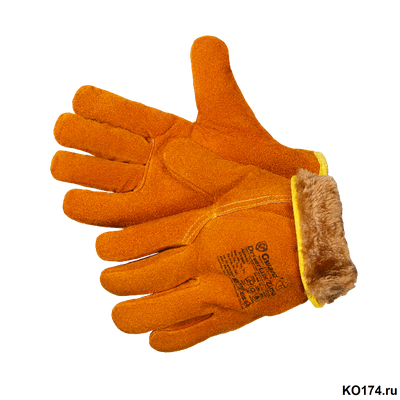 Перчатки спилковые утепленные оранжевого цвета Driver Lux Zima XY040