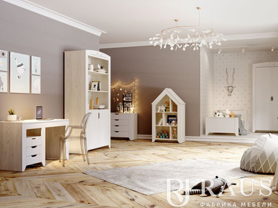 Детская БУКВА - Шкаф многофункциональный / Дуб Крафт Белый / Белый Софт