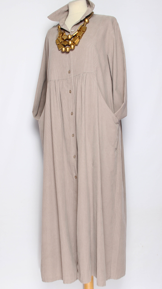 Платье-рубашка Бохо "Вельвет карманы" бежевое до р.52