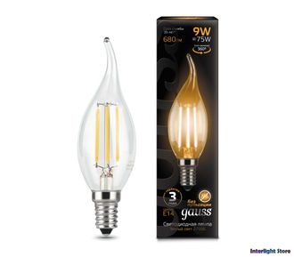 Gauss LED Filament Candle Tailed B75 9w 827/840 E14