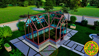 Базовая комплектация теплицы в английском стиле с холлом из стекала и алюминия ГОТИКА АРТ 6000 х 2500 мм