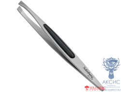 Пинцет для бровей Solinberg F084 (ручная заточка), матовый, скошенное окончание с четкими гранямидлина 9,2см