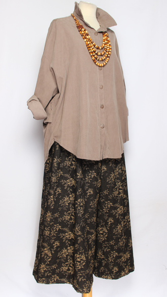 Рубашка Бохо "Вельвет защипы сбоку" бежевая до р.54