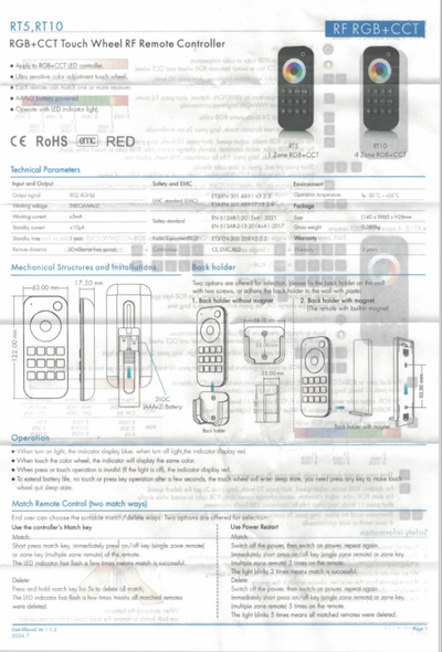 Сенсорный пульт RТ10 4L-RGBW/RGB/MIX/MONO (RF2,4GHz, 4 zone)