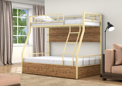 Двухъярусная кровать Раута Слоновая кость ящики полка дуб ватан фото