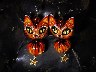 "Хранители рощи Первоосени", серьги с лисичками, тыквами и звёздами