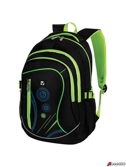 Рюкзак BRAUBERG HIGH SCHOOL универсальный, 3 отделения, «Неон», черный/салатовый, 46×31×18 см. 225520