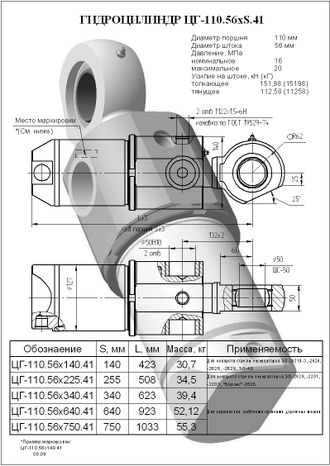 Гидроцилиндр подъема рабочего органа ЦГ-110.56х750.41  (ЭЦ-160)