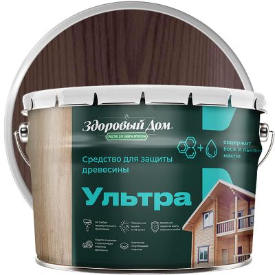 Антисептик лессирующий декоративный для дерева ЗДОРОВЫЙ ДОМ Ультра Палисандр 9 л
